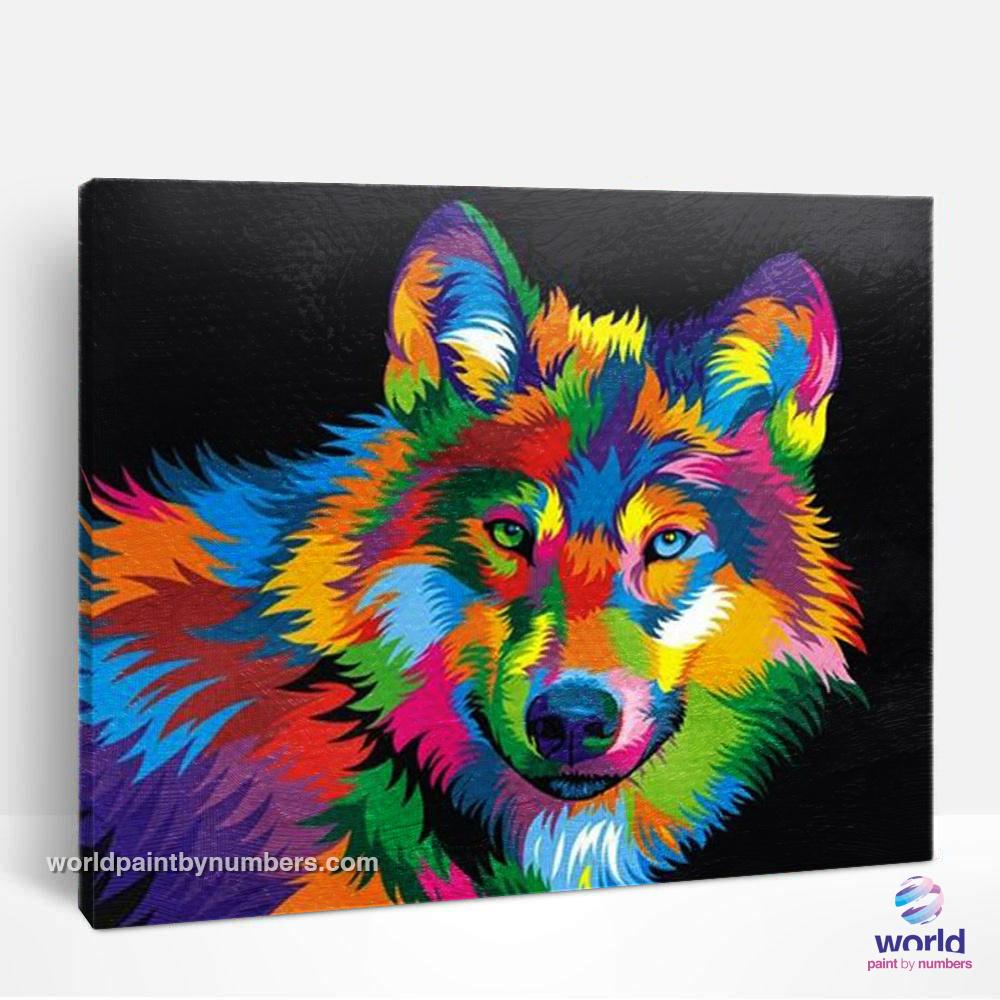 Loup coloré - Kits de peinture du monde par numéros™ à faire soi-même