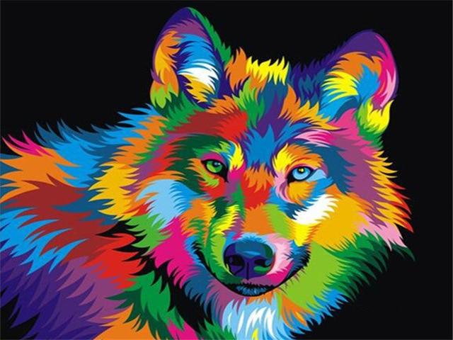 Loup coloré - Kits de peinture du monde par numéros™ à faire soi-même