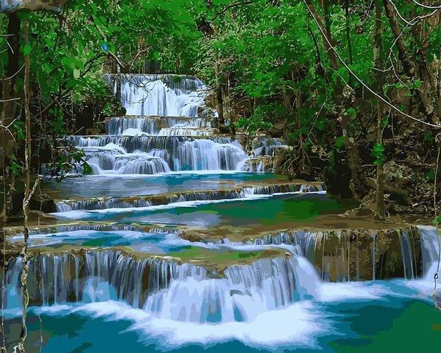 Cascade de la jungle - Kits de peinture du monde par numéros™ à faire soi-même