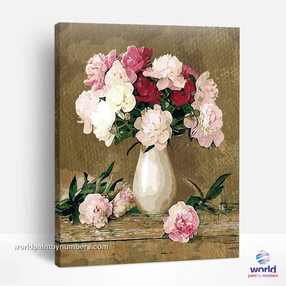 Fleurs roses dans un vase - Kits de peinture du monde par numéros™ à faire soi-même