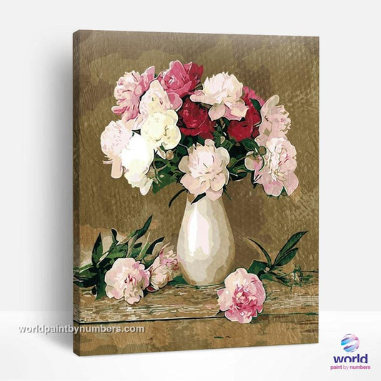 Fleurs roses dans un vase - Kits de peinture du monde par numéros™ à faire soi-même