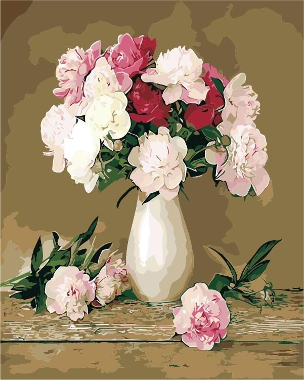 Fleurs roses dans un vase - Kits de peinture du monde par numéros™ à faire soi-même