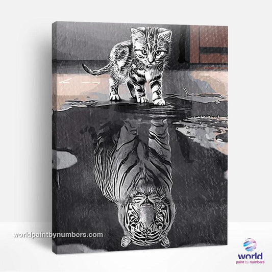 Reflection Cat Tiger - Kits de peinture du monde par numéros™ à faire soi-même