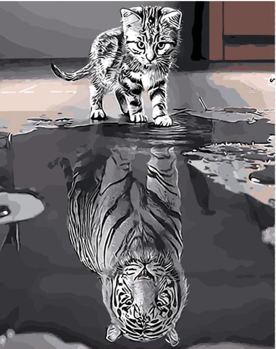 Reflection Cat Tiger - Kits de peinture du monde par numéros™ à faire soi-même