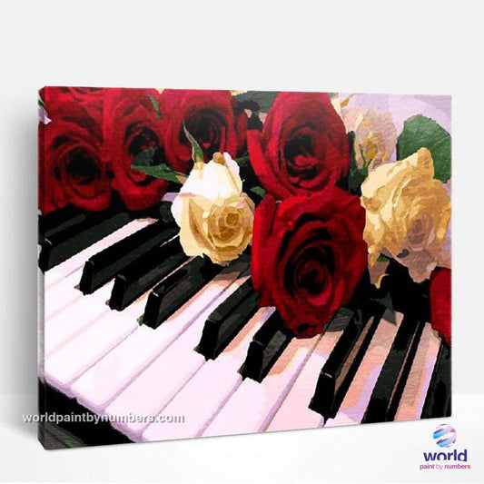 Roses sur le piano - Kits de peinture du monde par numéros™ à faire soi-même