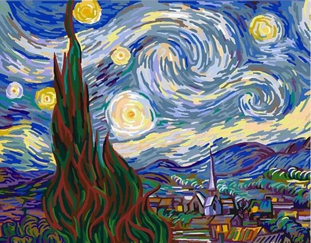 Nuit étoilée de Vincent Van Gogh - Kits de peinture du monde par numéros™ à faire soi-même