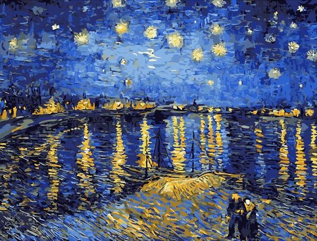 Nuit étoilée sur le Rhône par Vincent Van Gogh - Kits de peinture du monde par numéros™ à faire soi-même