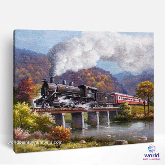 Train à vapeur à travers les montagnes - World Paint by Numbers™ Kits DIY