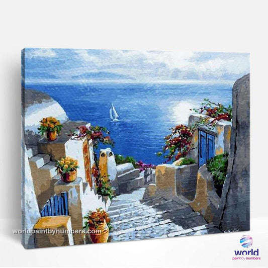 L'été à Santorin, Grèce - Kits World Paint by Numbers™ à faire soi-même