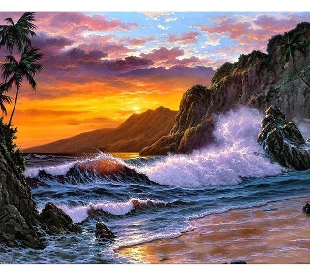 Sunset Waves - Kits de peinture par numéros du monde à faire soi-même