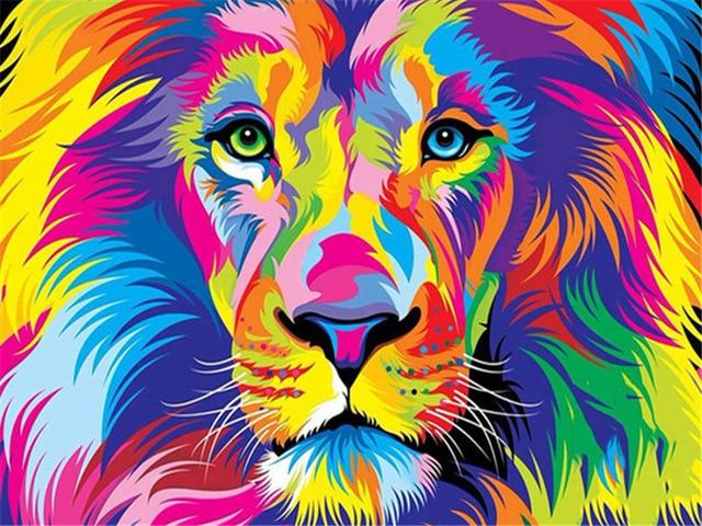 Lion super coloré - Kits de peinture du monde par numéros™ à faire soi-même