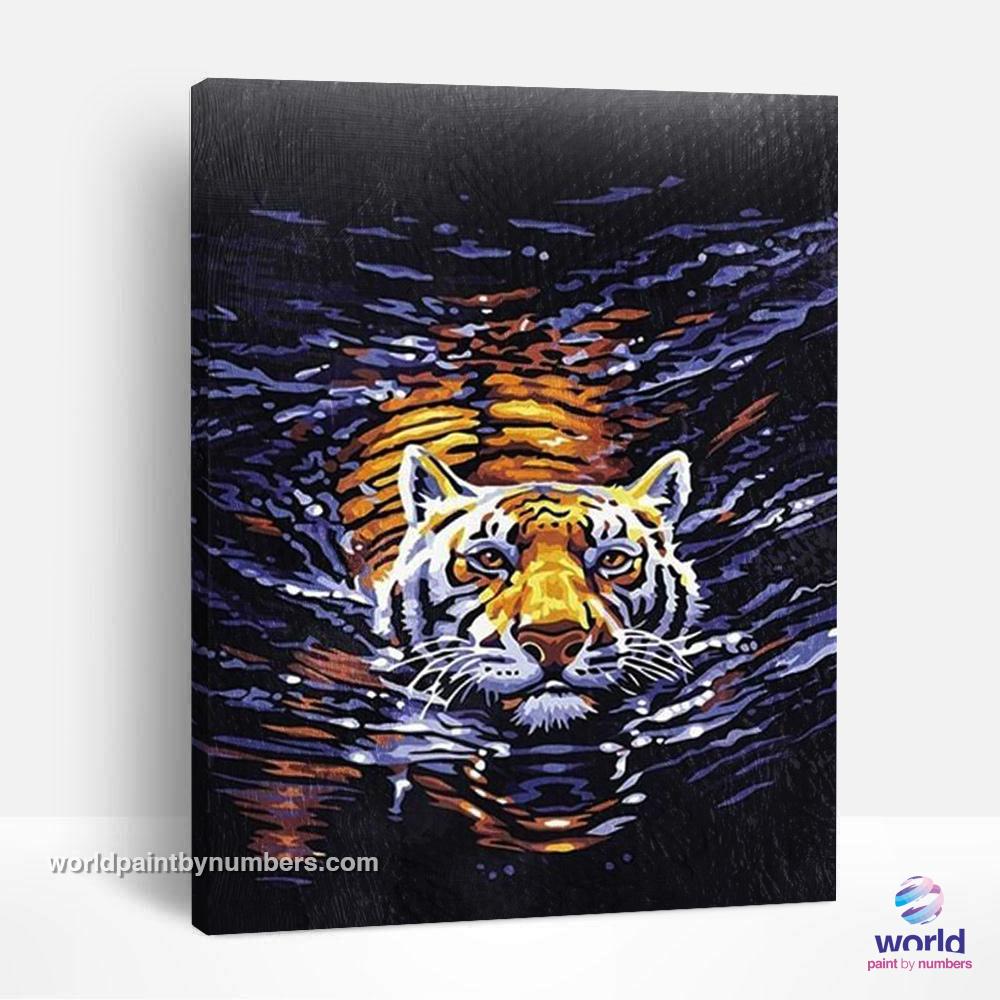 Tigre nageant - Kit de bricolage World Paint by Numbers™