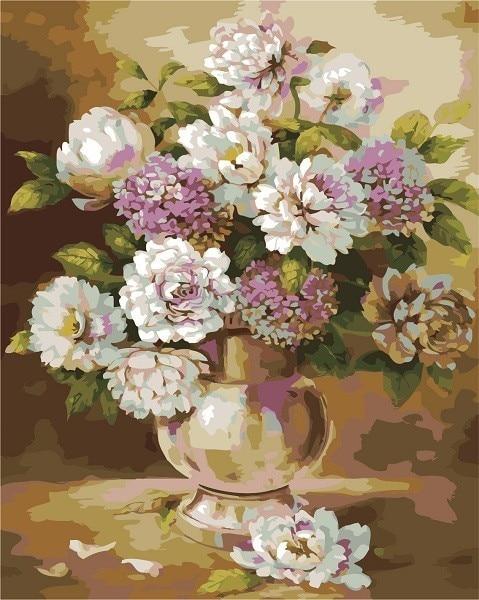 White and Lilac Peonies - World Paint by Numbers™ Kits DIYPivoines blanches et lilas - Kits de peinture du monde par numéros™ à faire soi-même