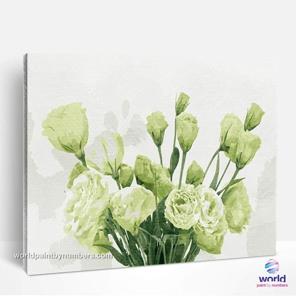 Roses blanches et vertes - Collection Feuilles - Kits World Paint by Numbers™ DIY