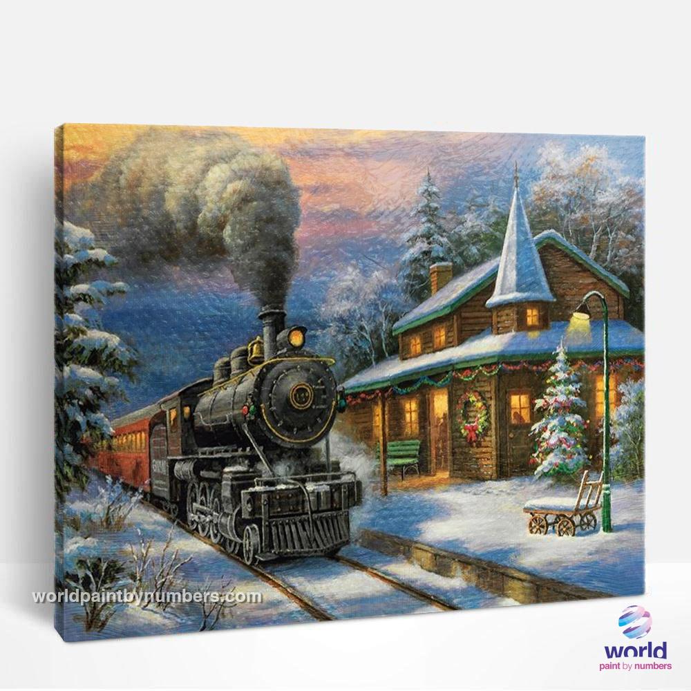 Train à vapeur des vacances d'hiver - Kits de peinture par numéros™ à faire soi-même