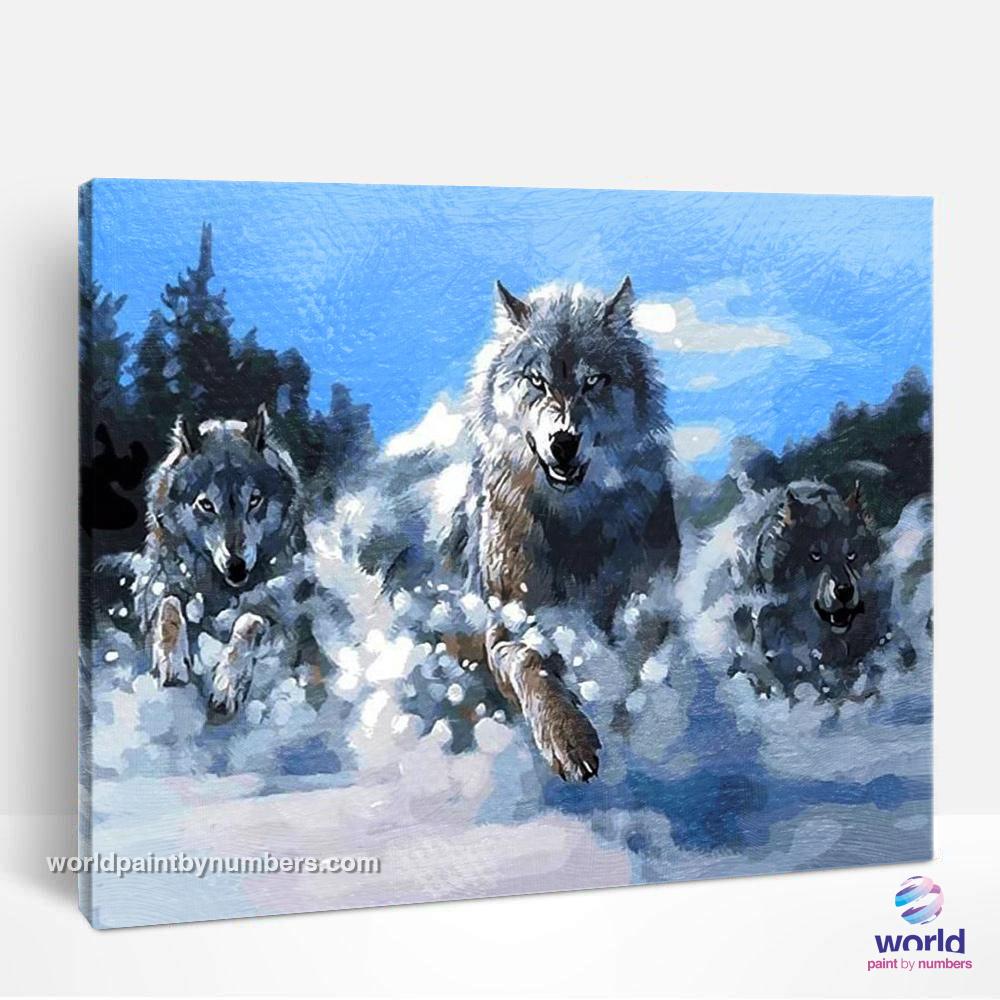 Loups dans la neige - Kits de peinture par numéros™ à faire soi-même